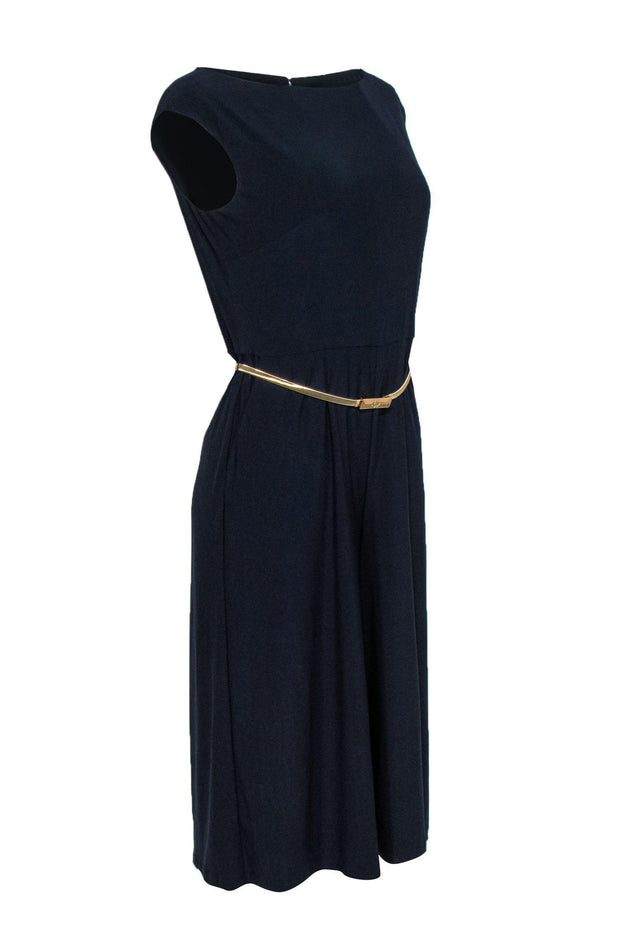 Current Boutique-Lauren Ralph Lauren - Navy Cropped Leg Jumpsuit w/ Gold Belt Sz 6