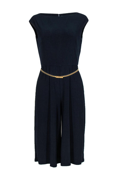 Current Boutique-Lauren Ralph Lauren - Navy Cropped Leg Jumpsuit w/ Gold Belt Sz 6