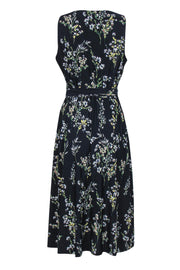 Current Boutique-Lauren Ralph Lauren - Navy Floral Draped-Front Midi Dress Sz 10