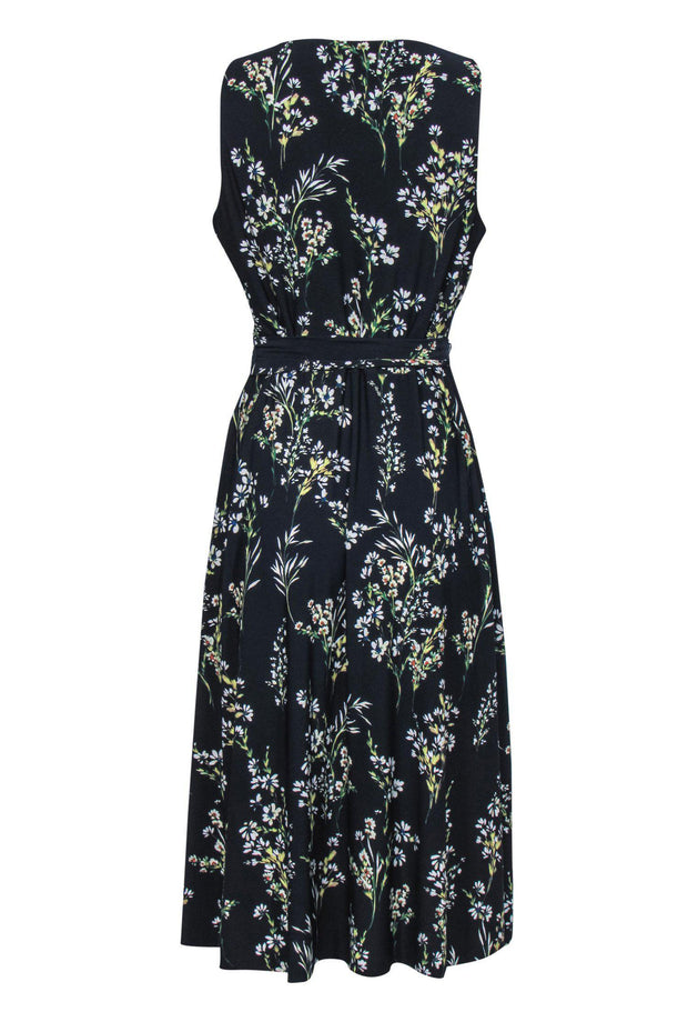 Current Boutique-Lauren Ralph Lauren - Navy Floral Draped-Front Midi Dress Sz 10