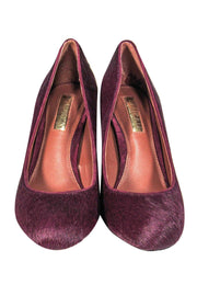 Current Boutique-Lauren Ralph Lauren - Plum Calf Hair Stacked Heel Pumps Sz 6.5