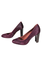 Current Boutique-Lauren Ralph Lauren - Plum Calf Hair Stacked Heel Pumps Sz 6.5