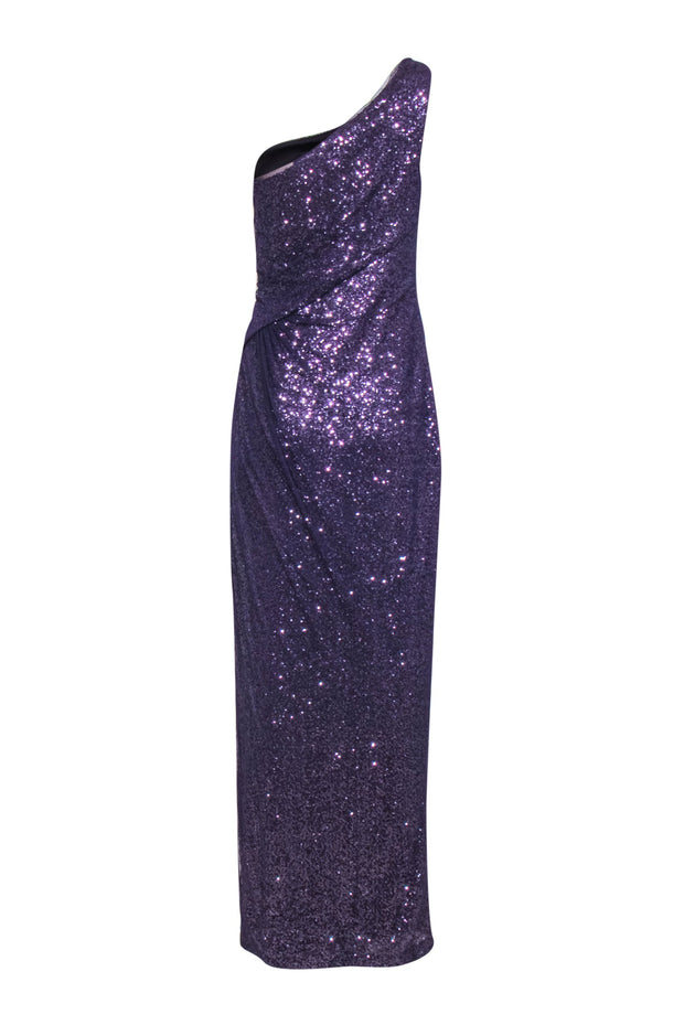 Current Boutique-Lauren Ralph Lauren - Purple One-Shoulder Sequined Gown w/ Tulle Overlay Sz 10