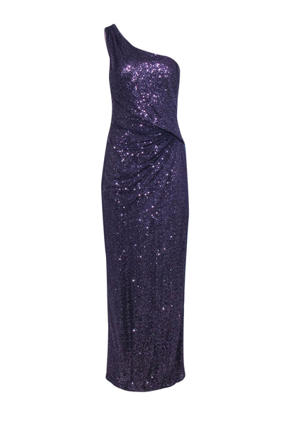 Current Boutique-Lauren Ralph Lauren - Purple One-Shoulder Sequined Gown w/ Tulle Overlay Sz 10