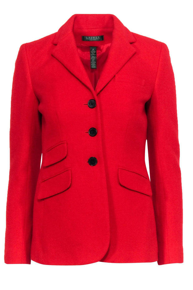 Current Boutique-Lauren Ralph Lauren - Red Wool Blend Three-Button Blazer Sz 4P