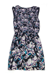 Current Boutique-Leifsdottir - Black, Purple & Aqua Feather Print Dress Sz 4