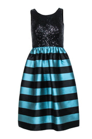 Current Boutique-Leifsdottir - Black Sequin Sleeveless w/ Blue & Black Stripe Taffeta Bottom Sz 0