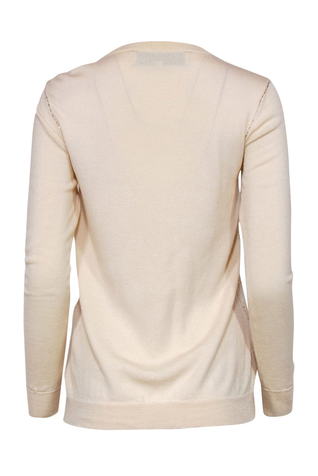 Current Boutique-Lela Rose - Cream Wool Blend Textured Sweater w/ Beading Sz S