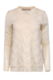 Current Boutique-Lela Rose - Cream Wool Blend Textured Sweater w/ Beading Sz S