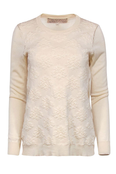 Current Boutique-Lela Rose - Cream Wool Blend Textured Sweater w/ Beading Sz S