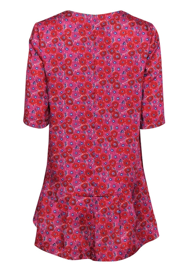 Current Boutique-Lela Rose - Pink, Red & Purple Floral Print Blouse w/ Peplum Hem Sz 4