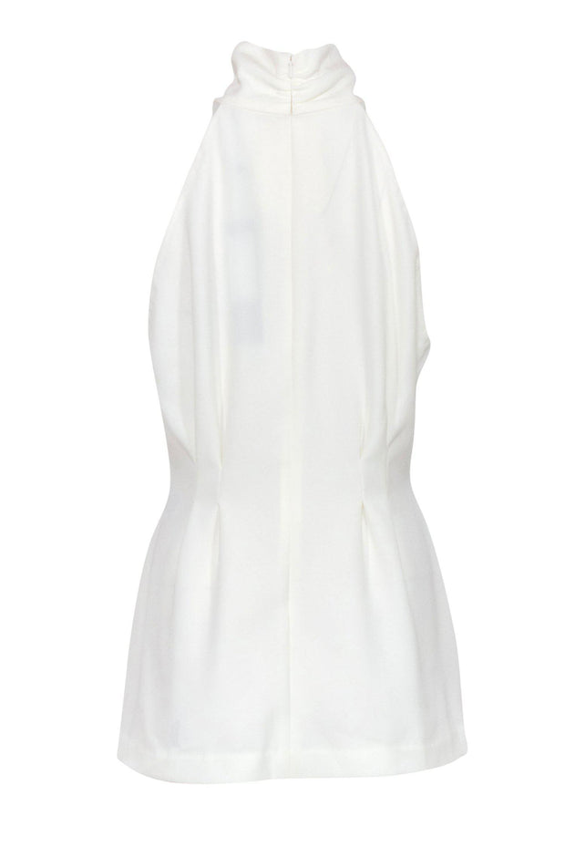 Current Boutique-Lela Rose - White Mock Neck Sleeveless Blouse w/ Waist Pleating Sz 6