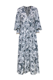 Current Boutique-Lela Rose - White & Navy Butterfly Print Long Sleeve Button-Up Maxi Dress Sz 6