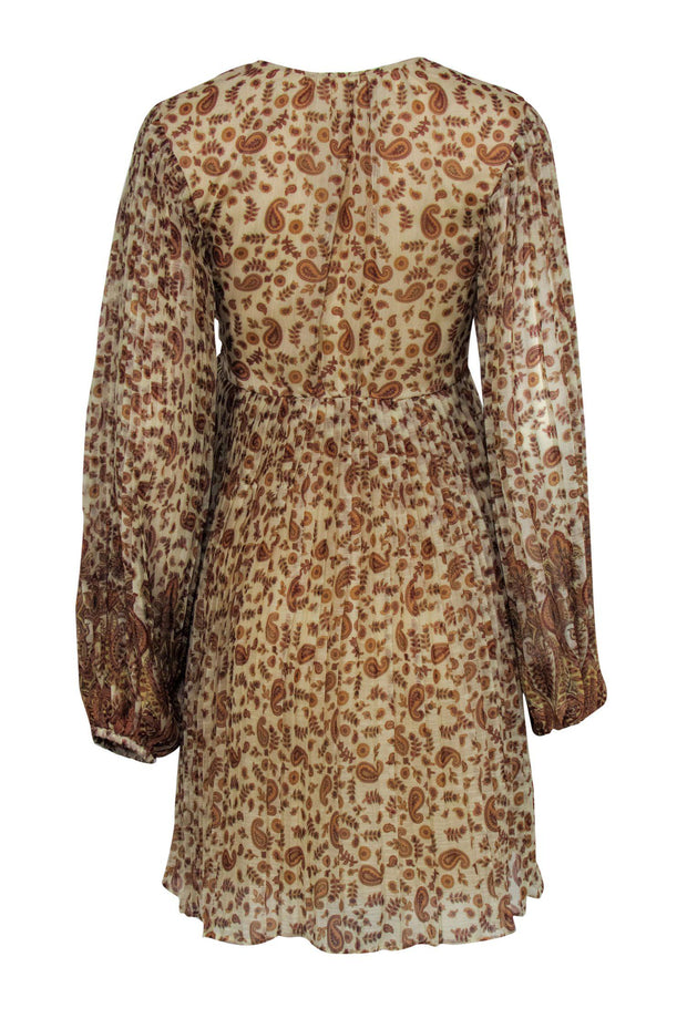 Current Boutique-Let Me Be - Golden Tan Paisley Pintuck Peasant Dress Sz S