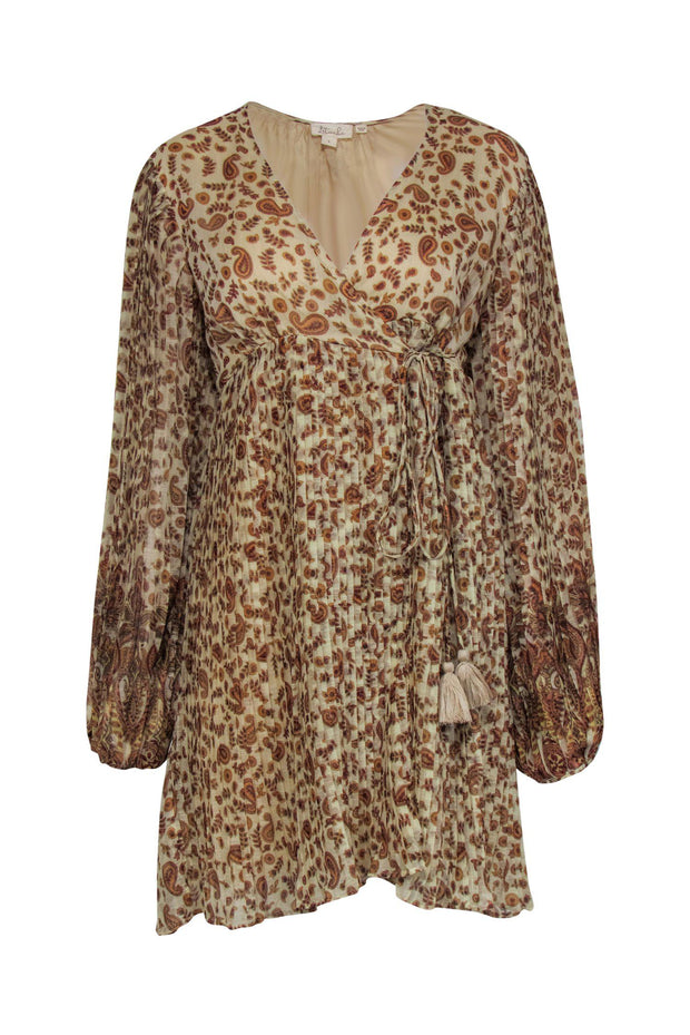 Current Boutique-Let Me Be - Golden Tan Paisley Pintuck Peasant Dress Sz S