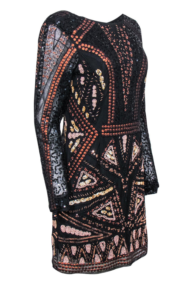 Current Boutique-Let Me Be by Anthropologie - Black & Bronze Mesh Sequin & Beaded Dress Sz S