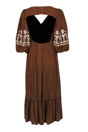 Current Boutique-Let Me Be by Anthropologie - Brown Balloon Sleeve Embroidered Maxi Dress Sz S