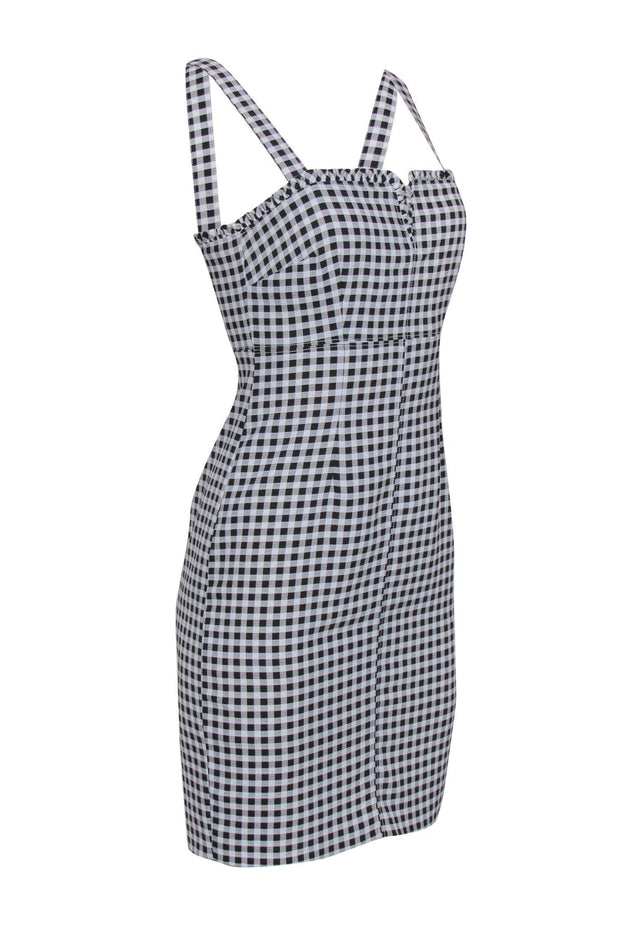 Current Boutique-Likely - Black & White Gingham Print Sleeveless Ruffle Sheath Dress Sz 4