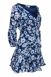 Current Boutique-Likely - Navy & White Floral Faux Wrap Dress w/ Ruffle Hem Sz 4