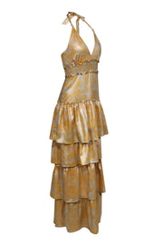 Current Boutique-Likely - Yellow & Silver Paisley Print Tiered Halter Maxi Dress Sz 0