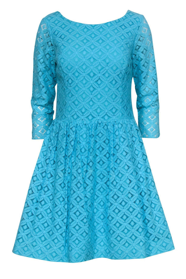 Current Boutique-Lilly Pulitzer - Aqua Blue Lace Long Sleeved Dress Sz 8