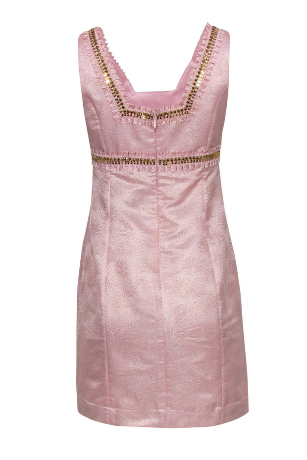 Current Boutique-Lilly Pulitzer - Baby Pink Metallic Brocade Sheath Dress w/ Beading Sz 2