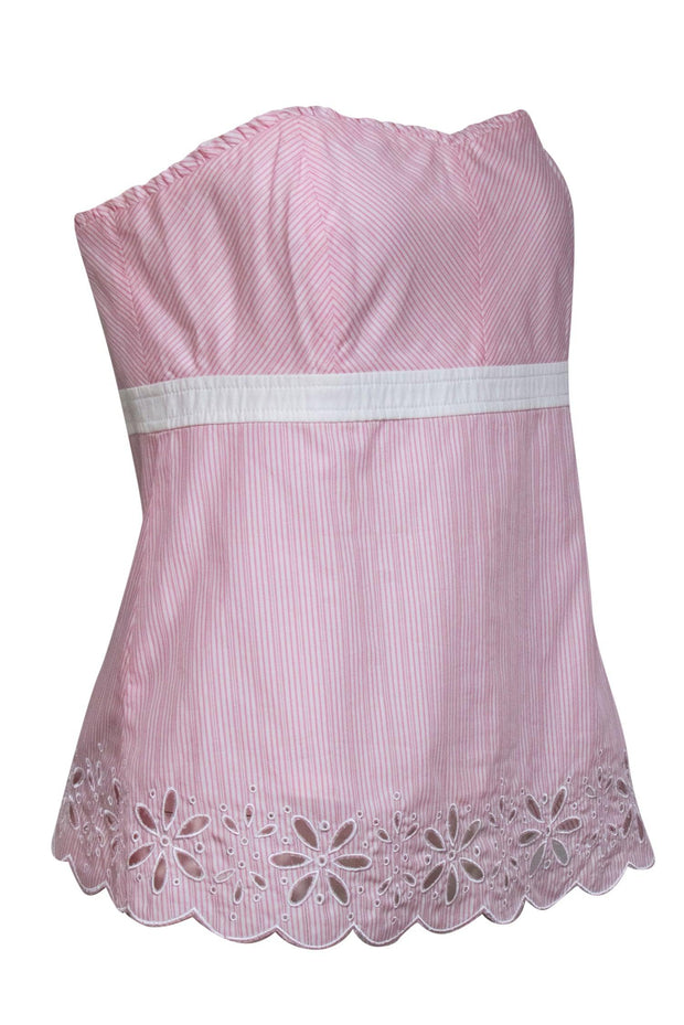 Current Boutique-Lilly Pulitzer - Baby Pink Strapless Striped Cotton Top w/ Eyelet Trim Sz 10