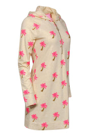 Current Boutique-Lilly Pulitzer - Beige & Pink Beaded Palm Tree Print "Skipper" Hoodie Dress Sz S