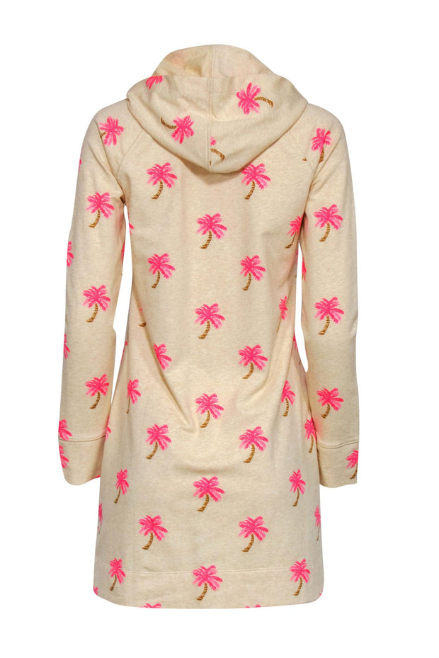 Current Boutique-Lilly Pulitzer - Beige & Pink Beaded Palm Tree Print "Skipper" Hoodie Dress Sz S