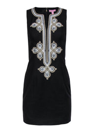 Current Boutique-Lilly Pulitzer - Black Textured "Mila" Sheath Dress w/ Gold & Silver Embroidery Sz 0