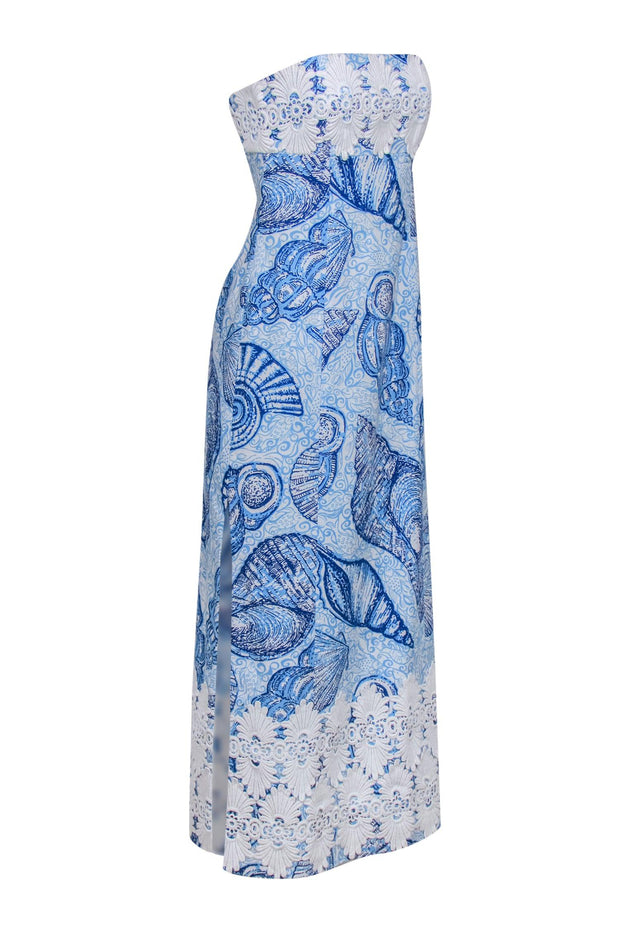 Current Boutique-Lilly Pulitzer - Blue Fish & Shell Two-Tone Cotton Maxi Dress w/ Lace Trim Sz 0