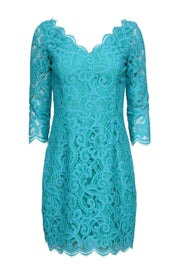 Current Boutique-Lilly Pulitzer - Blue & Green Lace Sheath Dress w/ Scalloped Hem Sz 4