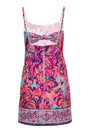 Current Boutique-Lilly Pulitzer - Blue & Neon Pink Floral Print Sleeveless Sheath Dress Sz 2