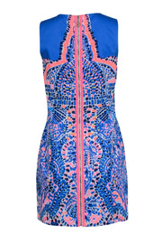 Current Boutique-Lilly Pulitzer - Blue, Neon Pink & Yellow Mosaic Print Sheath Dress Sz 4