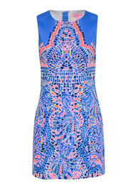 Current Boutique-Lilly Pulitzer - Blue, Neon Pink & Yellow Mosaic Print Sleeveless Sheath Dress Sz 2