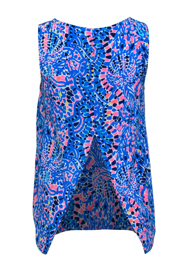 Current Boutique-Lilly Pulitzer - Blue & Pink Mosaic Printed Silk Tank Sz XS