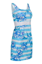 Current Boutique-Lilly Pulitzer - Blue Stripe & Floral Fitted Cotton "Serena" Dress Sz 0