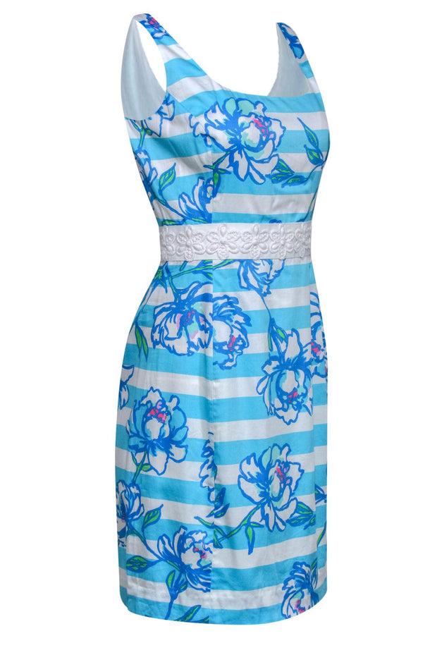 Current Boutique-Lilly Pulitzer - Blue Stripe & Floral Fitted Cotton "Serena" Dress Sz 6