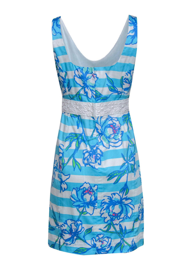 Current Boutique-Lilly Pulitzer - Blue Stripe & Floral Fitted Cotton "Serena" Dress Sz 6