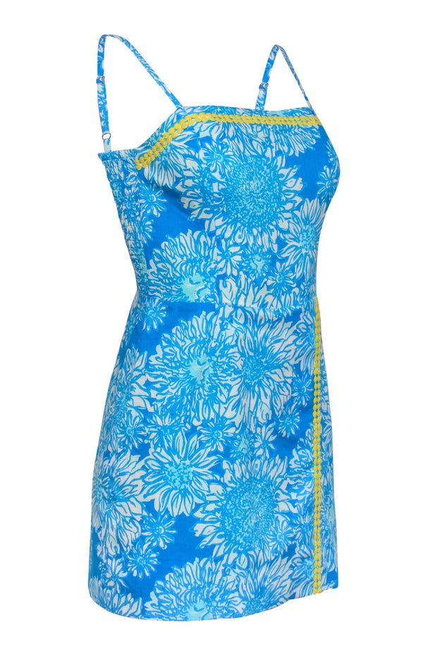 Current Boutique-Lilly Pulitzer - Blue & White Floral Cotton Dress w/ Yellow Trim Sz 0