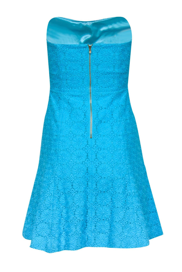 Current Boutique-Lilly Pulitzer - Bright Blue Floral Eyelet Lace Strapless Dress Sz 0