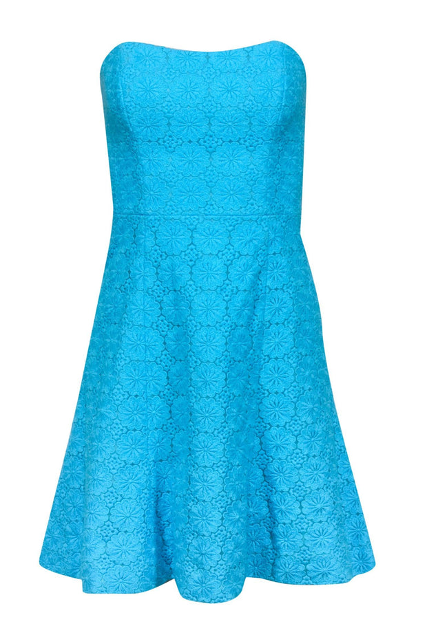 Current Boutique-Lilly Pulitzer - Bright Blue Floral Eyelet Lace Strapless Dress Sz 0