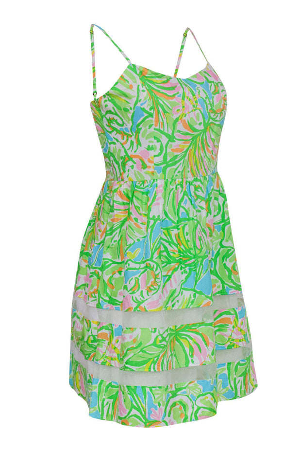 Current Boutique-Lilly Pulitzer - Bright Green Printed Cotton Sundress w/ Mesh Trim Sz 6