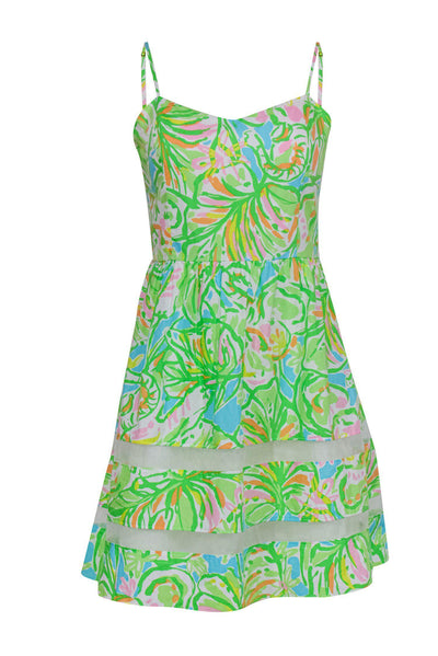 Current Boutique-Lilly Pulitzer - Bright Green Printed Cotton Sundress w/ Mesh Trim Sz 6