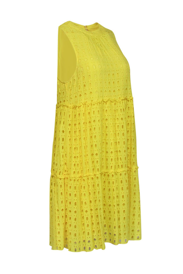 Current Boutique-Lilly Pulitzer - Bright Yellow Geometric Eyelet Lace A-Line Dress Sz M