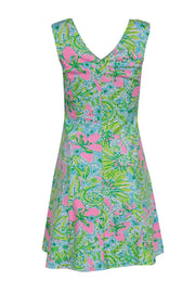 Current Boutique-Lilly Pulitzer - Green, Blue & Pink Floral Print Sleeveless Fit & Flare Dress Sz XS