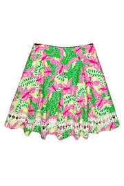 Current Boutique-Lilly Pulitzer - Green & Pink Leaf & Butterfly Print A-Line Skirt Sz 10