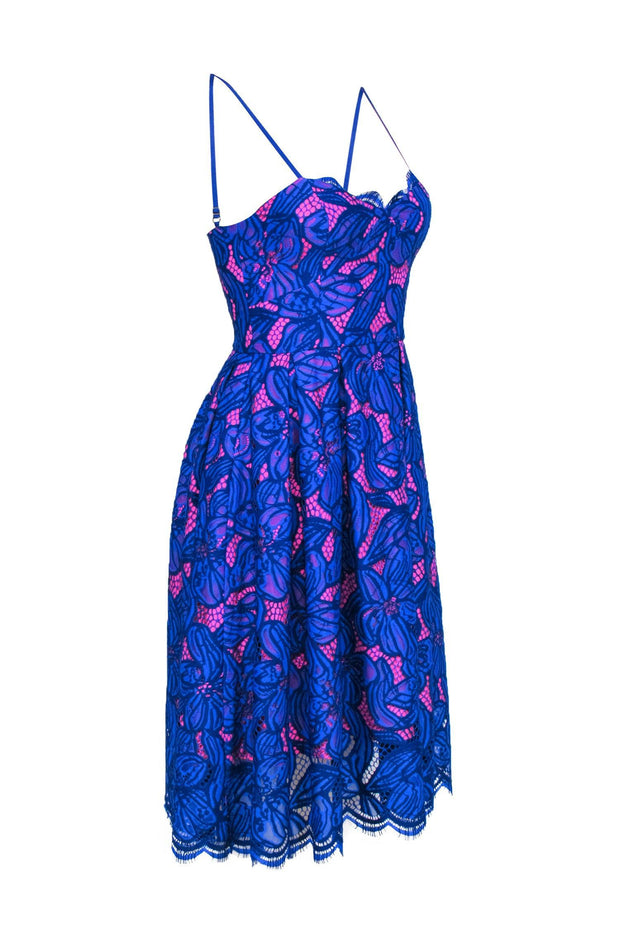 Current Boutique-Lilly Pulitzer - Hot Pink & Blue Lace Pleated Fit & Flare Dress Sz 00