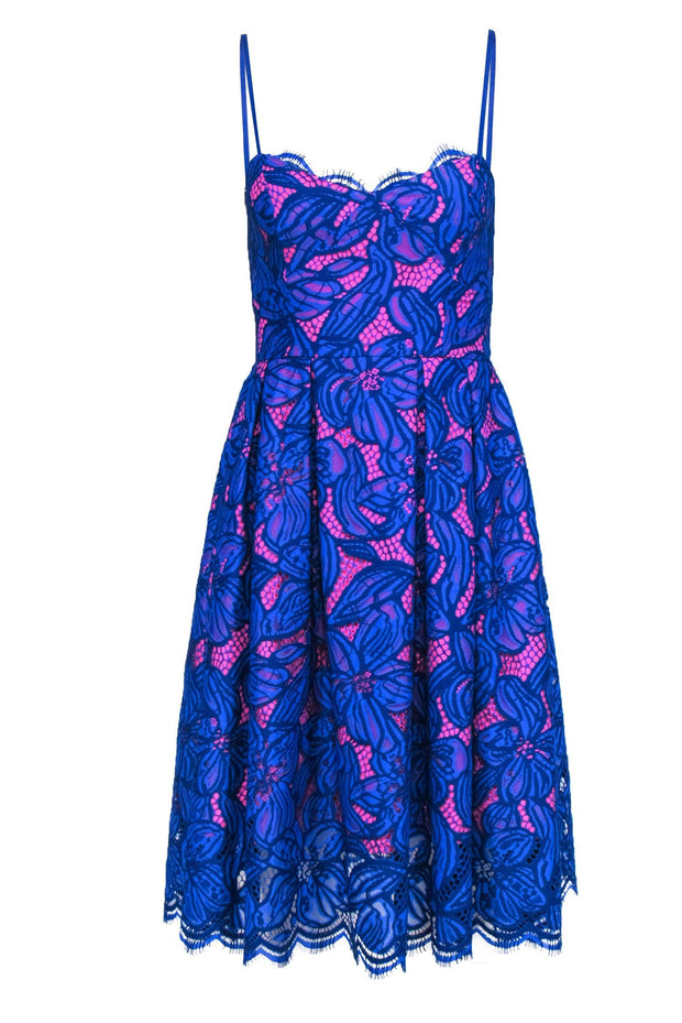 Current Boutique-Lilly Pulitzer - Hot Pink & Blue Lace Pleated Fit & Flare Dress Sz 00