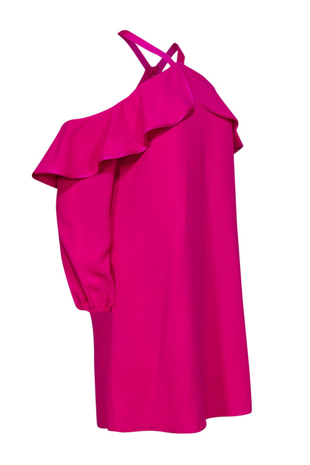 Current Boutique-Lilly Pulitzer - Hot Pink Cold Shoulder Ruffle Shift Dress Sz 6